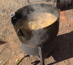 Fried Catfish in a cast iron pot.